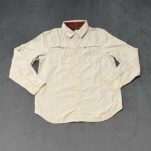 REI Co-Op Shirt Youth Boys M Light Tan Nylon Long Sleeve Button Up Vented Hiking